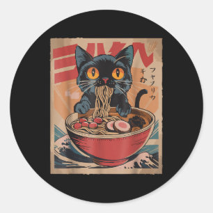 Adesivo Gato Comendo Ramen Japonês Camisetas Gráficas Kawa