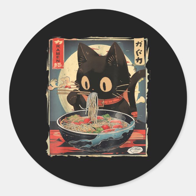 Adesivo Gato Comendo Ramen Noodle Engraçado Japonês Kawaii (Frente)