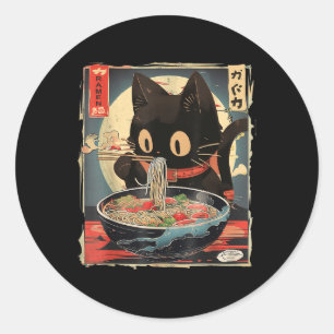 Adesivo Gato Comendo Ramen Noodle Engraçado Japonês Kawaii