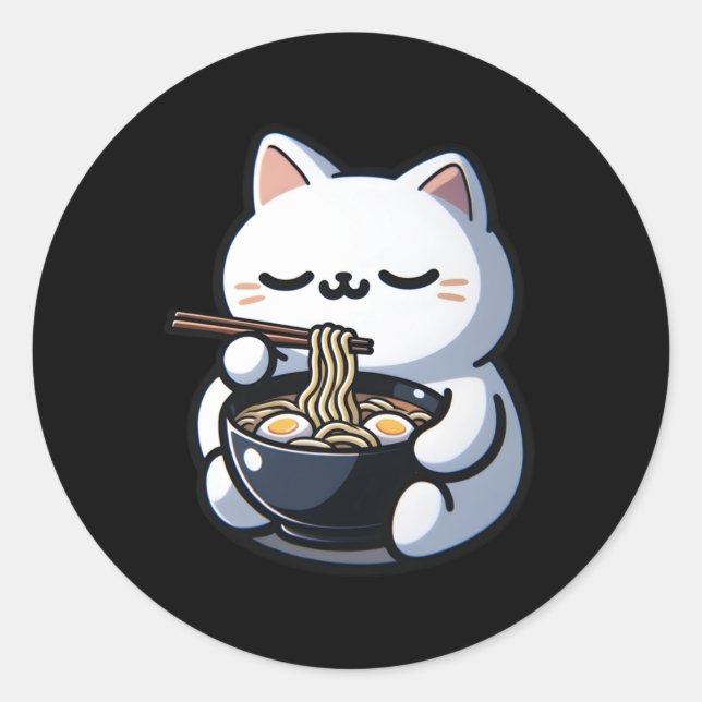Adesivo Gato Comendo Ramen Noodles Kawaii Anime Corte Japo (Frente)