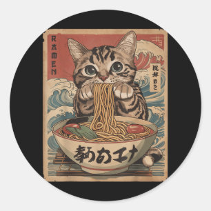 Adesivo Gato Comendo Ramen Noodles Kawaii Anime Manga Japa