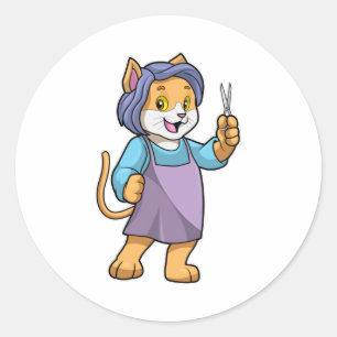 Adesivo Gato como cabeleireiro com tesoura