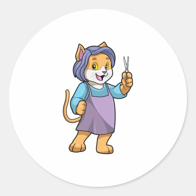 Adesivo Gato como cabeleireiro com tesoura (Frente)