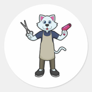 Adesivo Gato como cabeleireiro com tesoura e secador de ca