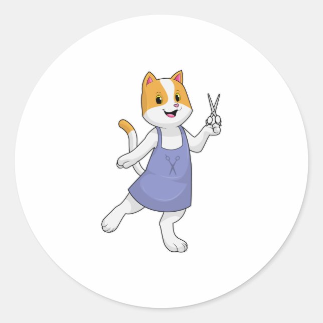 Adesivo Gato como estilista de cabelo com tesoura (Frente)