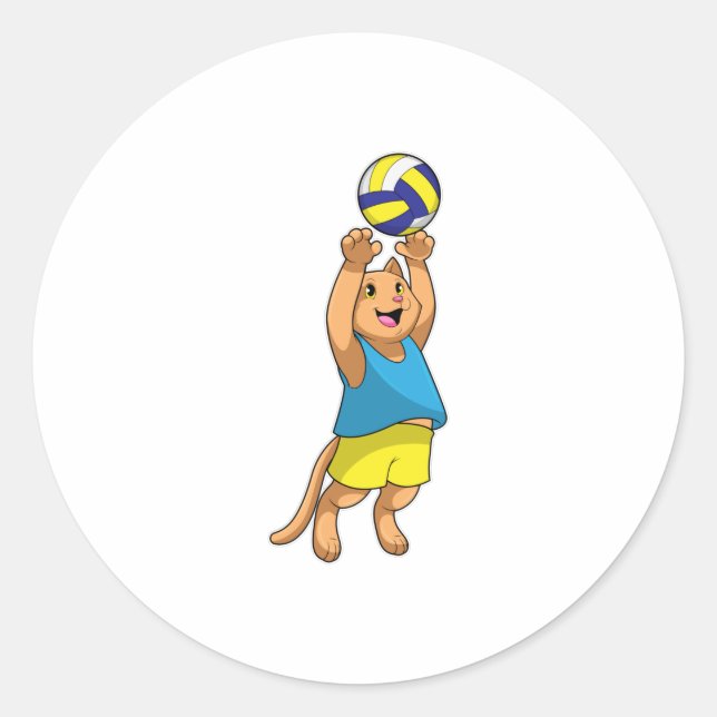 Adesivo Gato como jogador de voleibol (Frente)