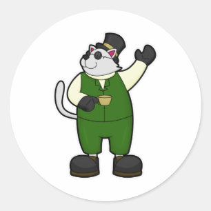 Adesivo Gato como noivo com café e chapéu
