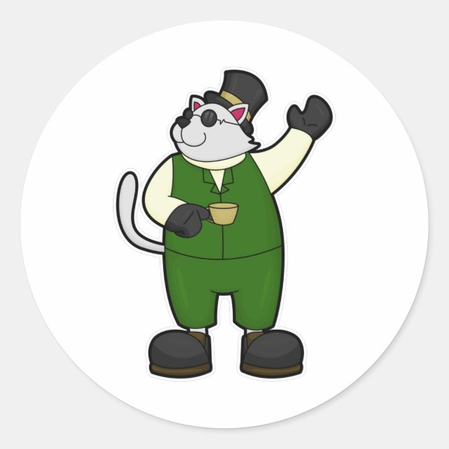 Adesivo Gato como noivo com café e chapéu (Frente)