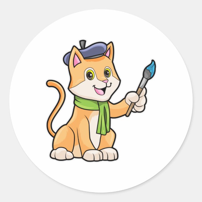 Adesivo Gato como Pintor com Pincel e Escarpo (Frente)