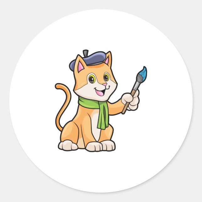 Adesivo Gato como Pintor com Pincel e Escarpo (Frente)