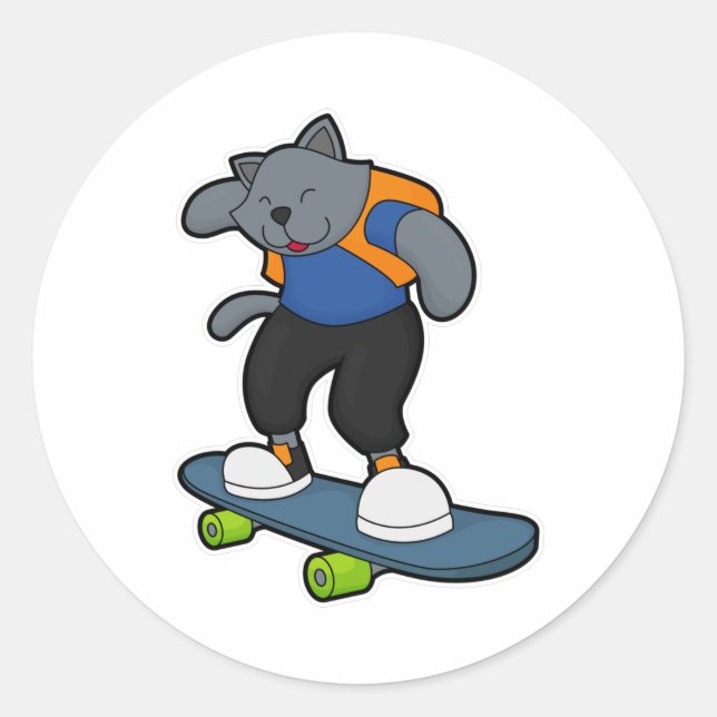 Adesivo Gato como skateboarder com skate (Frente)