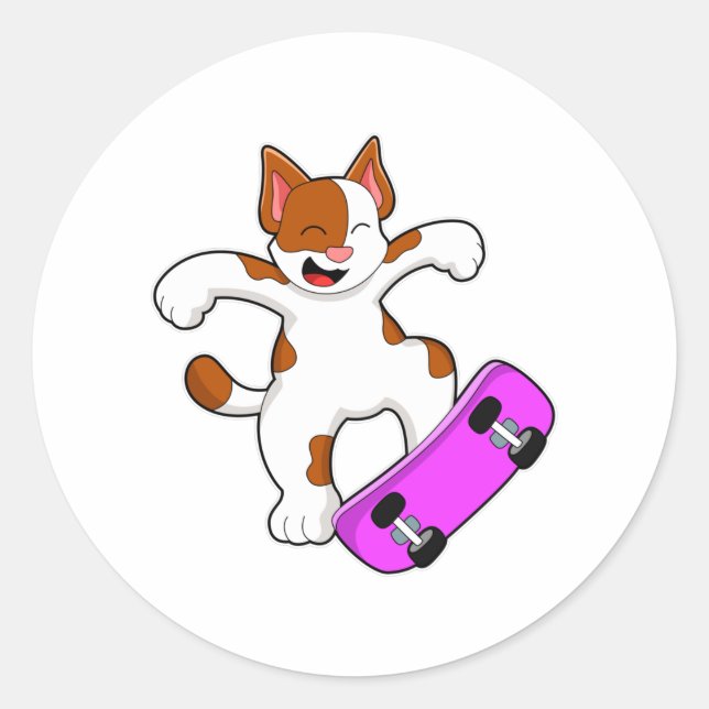 Adesivo Gato como skater com skate (Frente)