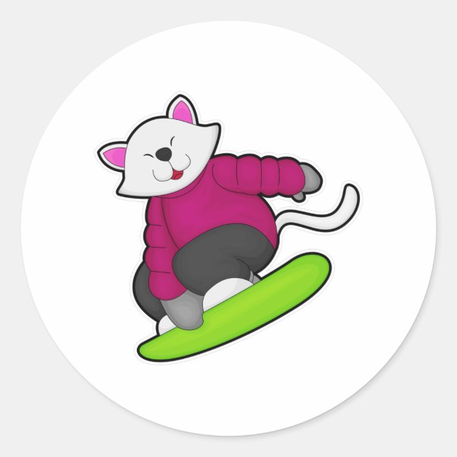 Adesivo Gato como Snowboarder com Snowboard (Frente)