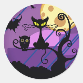Adesivo Gato/Coruja Preto de Halloween e Vinheta de Árvore