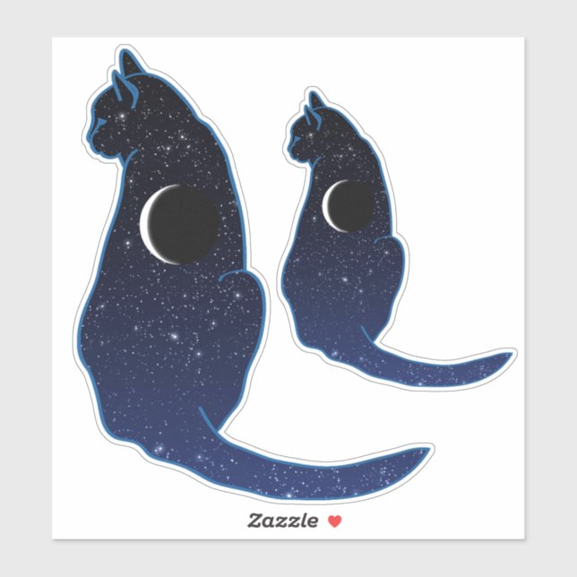 Adesivo Gato Cósmico em Estrelas e Padrões da Lua Crescent (Folha)