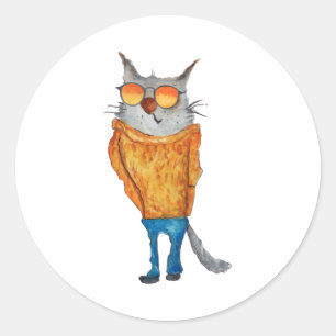 Adesivo Gato Cujo Gato Veste Suéter De Laranja E Blu