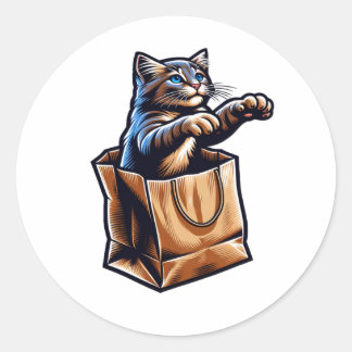 Adesivo Gato curioso em uma bolsa de papel