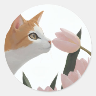 Adesivo Gato Curioso Floral de Primavera
