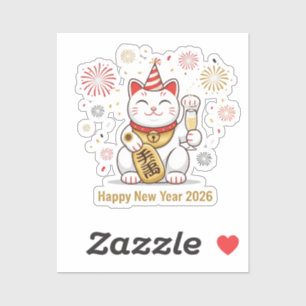 Adesivo Gato da Sorte Maneki Neko 'Feliz Ano Novo 2026'
