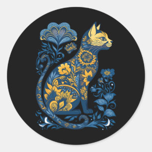 Adesivo Gato da Ucrânia Floral Vintage Bandeira Ucraniana 
