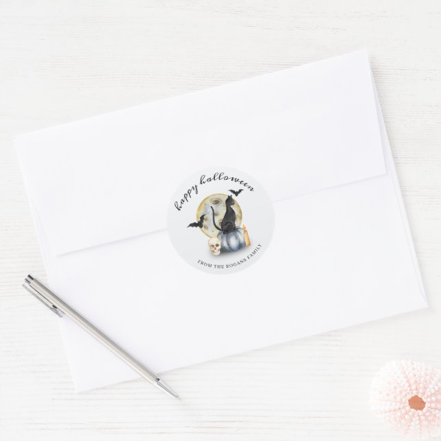 Adesivo Gato de Abóbora de Halloween Assustador (Envelope)