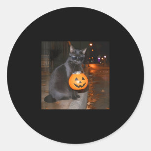Adesivo Gato de abóbora engraçado meme truque ou tratament