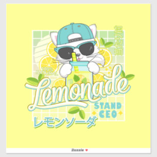 Adesivo Gato de anime de CEO com limonada de cor
