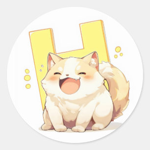 Adesivo Gato de anime feliz da letra H