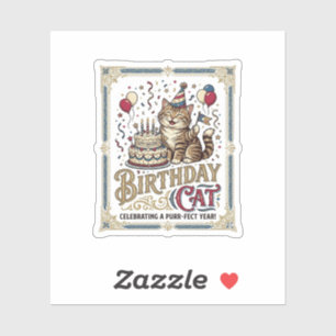 Adesivo Gato de Aniversário Idade Vintage Arte Vetorial S