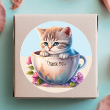 Gato de Aquarela ou Gatinho em um obrigado Teacup