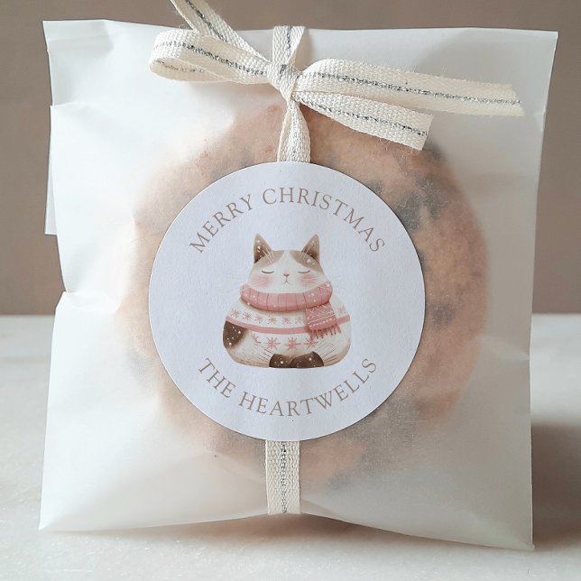 Adesivo Gato de Aquarela Personalizado Feliz Natal (Criador carregado)