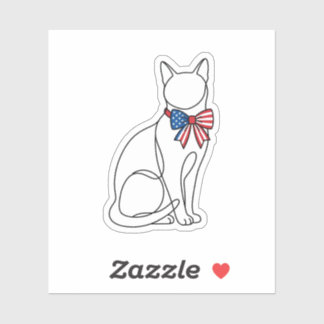 Adesivo Gato de Arte de Linha Minimalista com Laço Patriót