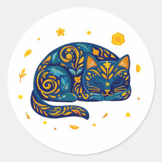 Adesivo Gato de Arte Popular em Azul