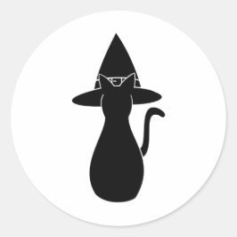 Adesivo Gato de Bruxa Preta Silhouette com chapéu mágico
