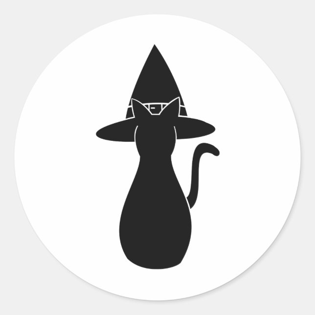 Adesivo Gato de Bruxa Preta Silhouette com chapéu mágico (Frente)