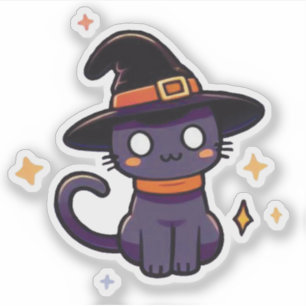 Adesivo Gato de Bruxas Roxas Bonitas - Kawaii Halloween Ki