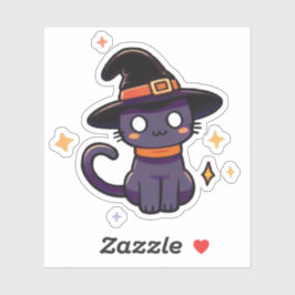 Adesivo Gato de Bruxas Roxas Bonitas - Kawaii Halloween Ki