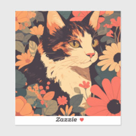 Adesivo Gato de Calico Elegante no Vinheta de Vinilo de Ja