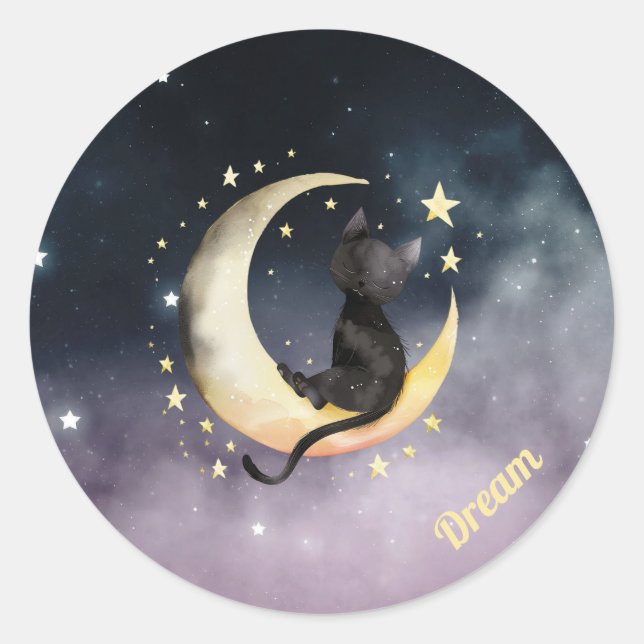 Adesivo Gato de Cartoon Bonito na Lua (Frente)
