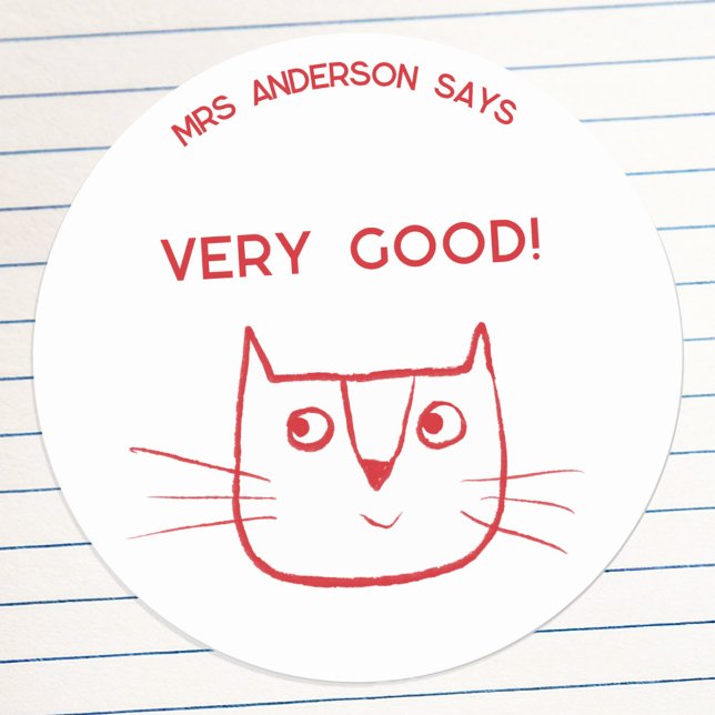 Adesivo Gato de Cartoon Encorajador de Nome do Professor (Fun kitty cat cartoon teacher name personalized encouragement message school classroom sticker)