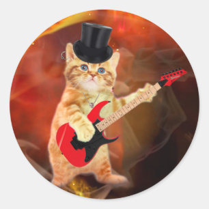 Adesivo Gato-de-cheiro com chapéu e guitarra