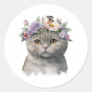 Adesivo Gato de Cor das Cinzas Cujas Flores e Borboletas