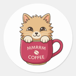 Adesivo Gato de Desenho Animado Fofo em Caneca de Café com