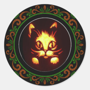 Adesivo Gato de Dia das Bruxas Amarelo-verde-alaranjado