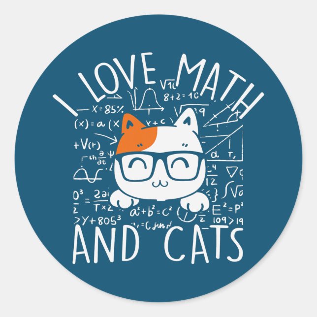 Adesivo Gato De Gatinha De Matemática Eu Adoro Matemática  (Frente)