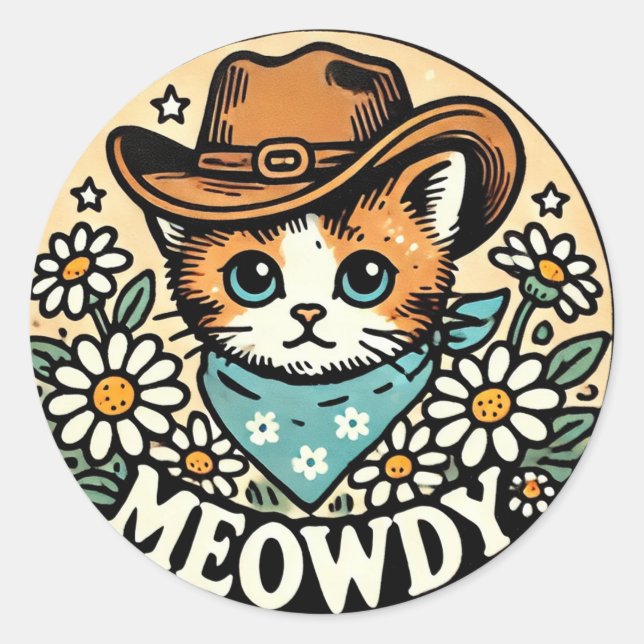 Adesivo Gato de Gatinho de Cowboy Meowdy (Frente)
