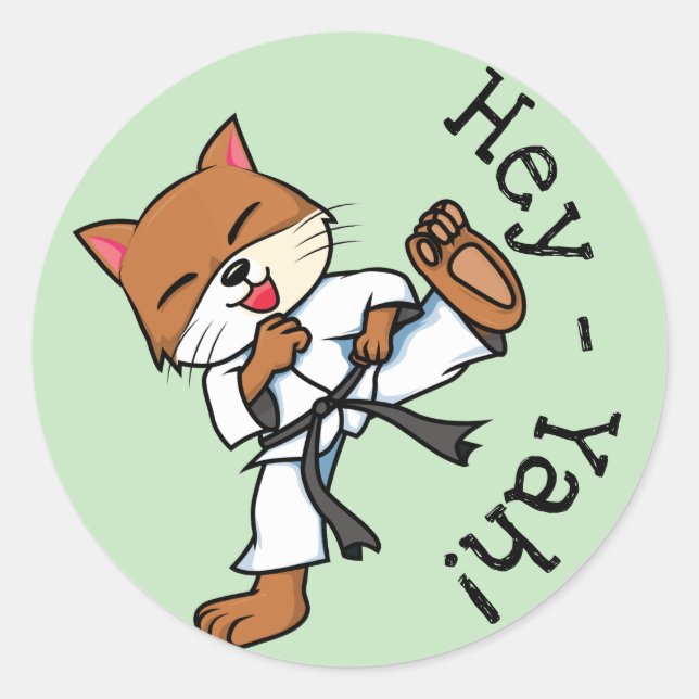 Adesivo Gato de Gatinho de Karate de Cinturão Negro (Frente)