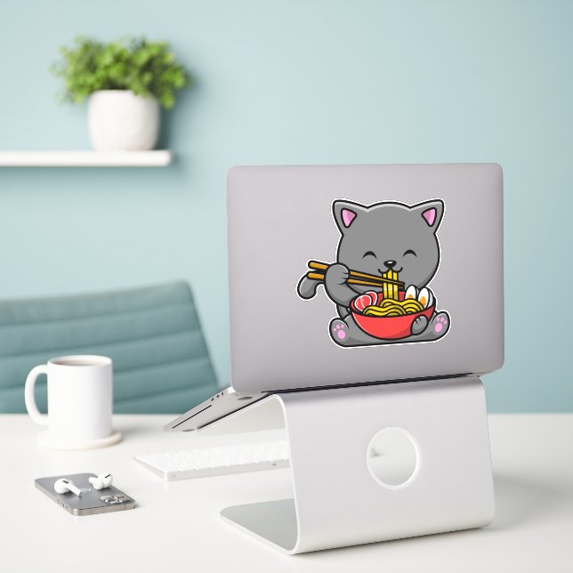 Adesivo Gato De Gato Cinto Come Ramen (Laptop na mesa)