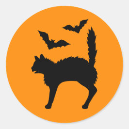 Adesivo Gato de Halloween Assustado e Silhueta de Morcegos