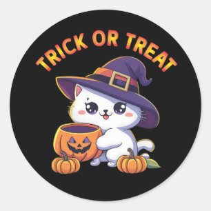 Adesivo Gato de Halloween com Jack O' Lanterna Pumpkin